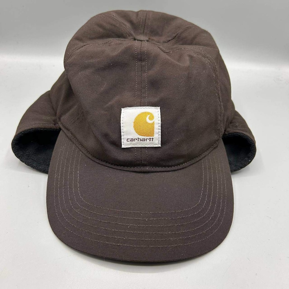 Carhartt Trapper Hat Men Brown Duck Canvas Ear Flap Cap